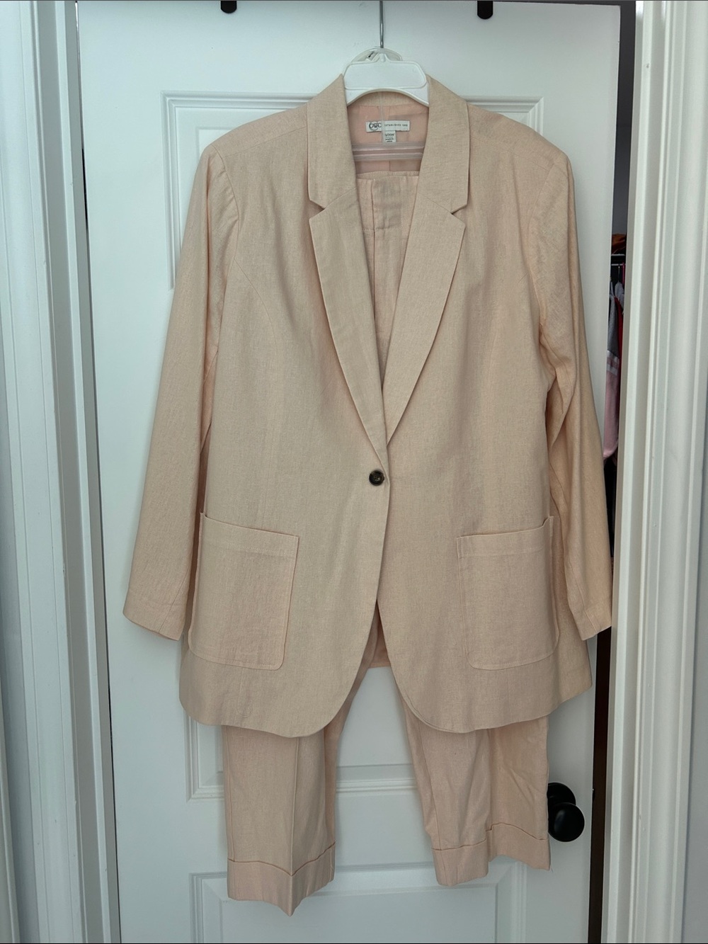 Cato Light Pink Linen-Blend Blazer and Hi-Rise Length Pants Set
